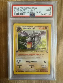 Aerodactyl 1/62 Pokemon Fossil 1st Edition Prerelease Holo Rare Card WOTC PSA 9 - Image 1