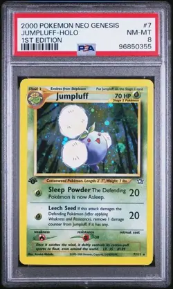 2000 Pokemon Neo Genesis 1st Edition 7 Jumpluff Holo PSA 8 Nm Mt - Image 1
