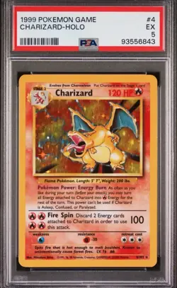 5$ 1999 Pokemon TCG Charizard Holo Card 4/102 Base Vintage PSA 5 MYSTERY PACK - Image 1