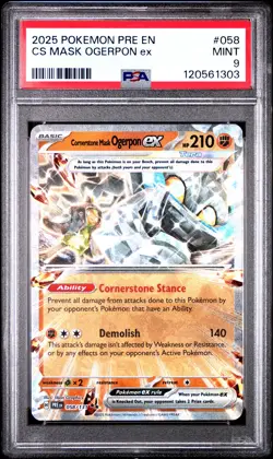 2025 POKEMON PRE EN-PRISMATIC EVOLUTIONS #058 CORNERSTONE MASK OGERPON EX PSA 9 - Image 1