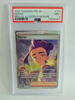2025 POKEMON PRE EN-PRISMATIC EVOLUTIONS ILLUSTRATION RARE KIERAN #174 PSA 9 - Image 1
