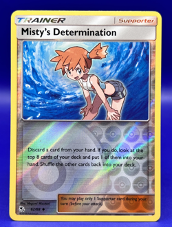 2019 Hidden Fates Pokemon Card Misty's Determination 62/68 Reverse Holo NM - Image 1