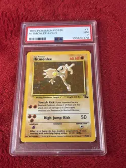 1999 POKEMON FOSSIL #7 HITMONLEE-HOLO PSA 7 - Image 5