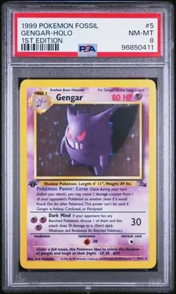 1999 Pokemon Fossil 5 Gengar Holo 1st Edition PSA 8 Nm Mt - Image 1