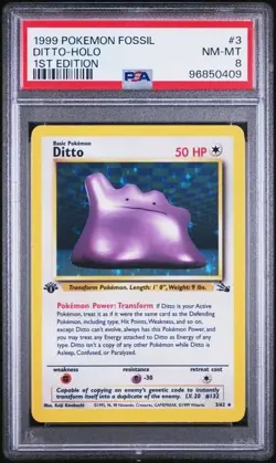 1999 POKEMON FOSSIL 3 DITTO HOLO 1ST EDITION PSA 8 NM MT - Image 1