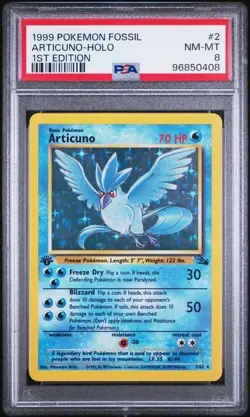 1999 POKEMON FOSSIL 2 ARTICUNO HOLO 1ST EDITION PSA 8 NM MT - Image 1