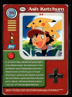 1999 Pokemon Topps - TV Animation Edition- Blue Logo Ash Ketchum #TV1 - Image 2