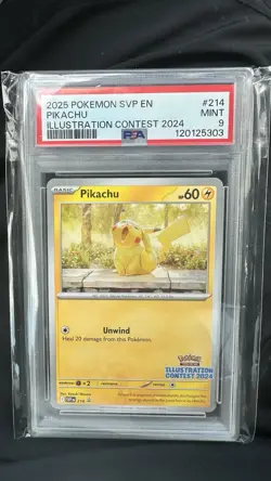 Pikachu 214 Promo Pokemon Illustration Contest 2024 Mint PSA 9 - Image 1