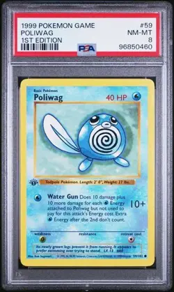 1999 Pokemon Game 59 Poliwag 1st Edition PSA 8 Nm Mt - Image 1