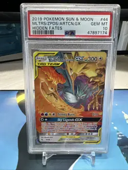 2019 Pokemon Sun & Moon Hidden Fates #44 Moltres, Zapdos, Articuno PSA 10 - Image 1