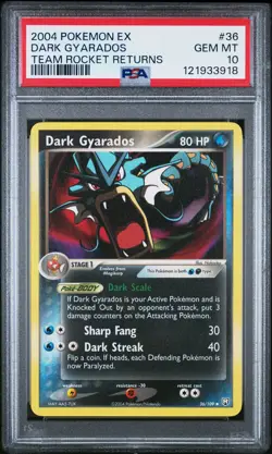 2004 POKEMON EX TEAM ROCKET RETURNS #36 DARK GYARADOS PSA 10 - Image 1