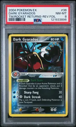 2004 POKEMON EX TEAM ROCKET RETURNS #36 DARK GYARADOS-REVERSE FOIL PSA 8 - Image 1