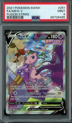 2021 Pokemon SWSH Fusion Strike 251/264 MEW V Full Art PSA 9 Mint - Image 1