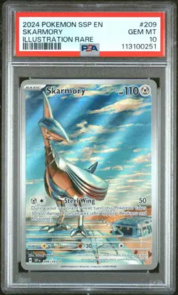 Pokemon TCG Skarmory 209/191 2024 Surging Sparks Illustration Rare Card - PSA 10 - Image 1