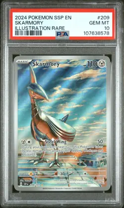 Pokemon TCG Skarmory 209/191 2024 Surging Sparks Illustration Rare Card - PSA 10 - Image 1