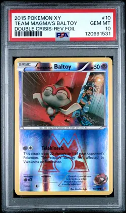 2015 POKEMON XY DOUBLE CRISIS #10 TEAM MAGMA'S BALTOY-REVERSE FOIL PSA 10 - Image 1