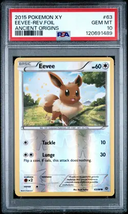 2015 POKEMON XY ANCIENT ORIGINS #63 EEVEE-REVERSE FOIL PSA 10 - Image 1