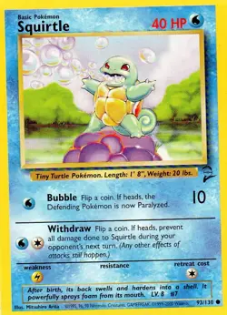 Pokemon Squirtle Card 93/130 Base Set - Image 1