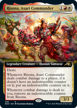 1x (492) Risona, Asari Commander - FOIL - EXTENDED ART MTG Kamigawa: Neon Dynast - Image 1