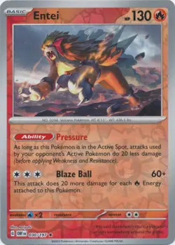 Pokemon - Entei - 030/197 - Rare - Reverse Holo - Scarlet & Violet - Obsidian Fl - Image 1