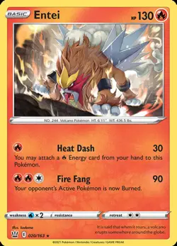 Pokemon - Entei - 020/163 - Holo Rare - Sword & Shield - Battle Styles - NM - Image 1