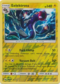 Pokemon - Eelektross - 46/147 - Rare - Reverse Holo - Sun & Moon Burning Shadows - Image 1
