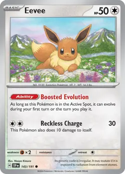 Pokemon - Eevee - 143/191 - Common - Reverse Holo - Scarlet & Violet - Surging S - Image 1