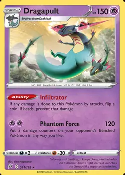 Pokemon - Dragapult - 091/192 - Holo Rare - Sword & Shield - Rebel Clash - NM - Image 1
