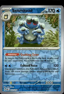Pokemon Seismitoad 052/197 Obsidian Flames Reverse Holo Uncommon 5 Card Lot - Image 1