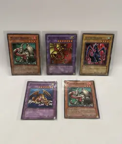 1996 Yugioh Dragon Card Lot - Kaiser Dragon, Thousand Dragon, Luster Dragon - Image 1