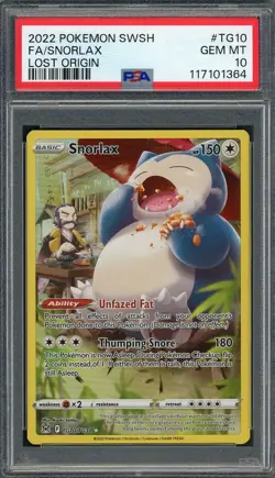 PSA 10 Snorlax (FA) Lost Origin TG10/TG30 Holo Pokemon Card B11 - Image 1