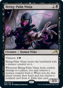 1x Biting-Palm Ninja - Foil MTG Kamigawa: Neon Dynasty NM Magic Foil - Image 1