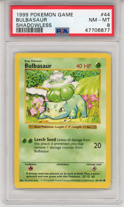 1999 Pokemon Game Bulbasaur - Shadowless - PSA 8 - Mint 44/102 Genuine - Image 1