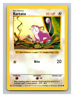 Pokemon Rattata #061/102 Base Set (Shadowless) Trading Card TCG Nintendo 1999 - Image 1