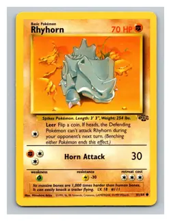 Pokemon Rhyhorn #61/64 Jungle Trading Card TCG Nintendo 1999 - Image 1