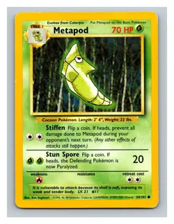 Pokemon Metapod #054/102 Base Set Trading Card TCG Nintendo 1999 - Image 1
