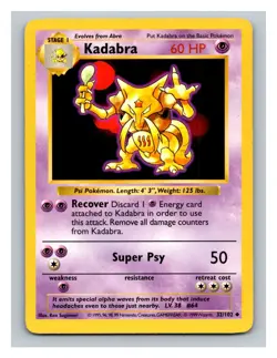 Pokemon Kadabra #032/102 Base Set (Shadowless) Trading Card TCG Nintendo 1999 - Image 1