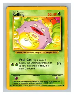 Pokemon Koffing #051/102 Base Set Trading Card TCG Nintendo 1999 - Image 1