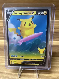 Surfing Pikachu V Celebrations 25th Anniversary 008/025 Ultra Rare Pokemon Card - Image 1