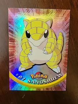 LP! 1999 Topps Pokemon TV Animation #27 Sandshrew RAINBOW FOIL BLUE Logo - Image 1