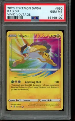 PSA 10 GEM MINT Pokemon Raikou Vivid Voltage Amazing Rare 050/185 - Image 1