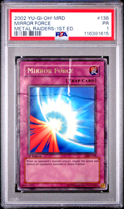 PSA 1 PR 1ST EDITION Mirror Force MRD-138 Metal Raiders Ultra Rare 2002 YUGIOH - Image 1