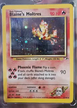 Blaine's Moltres Holo Rare Gym Heroes Pokemon Card 1/132. NEAR MINT 🔥 Swirl 💫 - Image 1