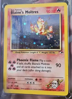 Blaine's Moltres Holo Rare Gym Heroes Pokemon Card 1/132. NEAR MINT 🔥 Swirl 💫 - Image 2