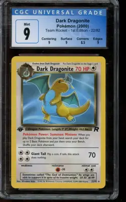 CGC 9 MINT Pokemon Dark Dragonite Team Rocket 1st Edition Holo 22/82 - Image 1
