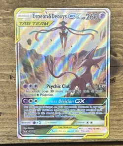 Pokemon Espeon & Deoxys GX Tag Team SM240 Black Star Promo Full Art Holo Ultra - Image 1