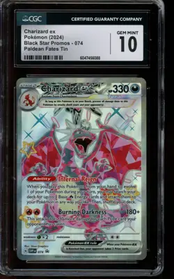 CGC 10 GEM MINT Pokemon Charizard ex Black Star Promos Paldean Fates Tin SVP074 - Image 1