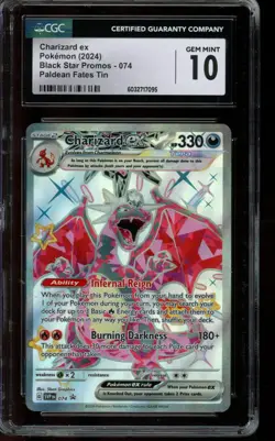CGC 10 GEM MINT Pokemon Charizard ex Black Star Promos Paldean Fates Tin SVP074 - Image 1