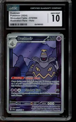 CGC 10 GEM MINT Pokemon Dusknoir Shrouded Fable Illustration Rare Holo 070/064 - Image 1