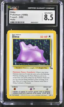 CGC 8.5 Ditto 1999 Fossil 3/62 Holo Pokemon Card psa - Image 1